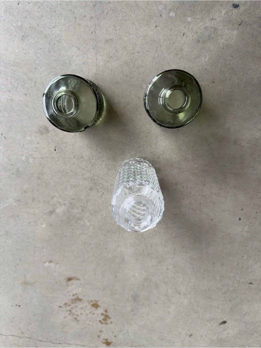 Glass Diffuser Bottles / Bud Vase Set / Green Clear
